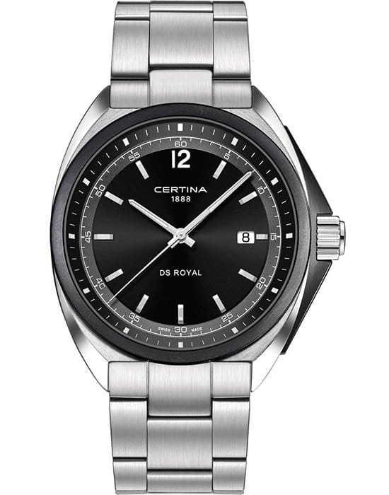 Certina Certina DS Royal C010.410.11.051.01  C0104101105101 кварцевые мужские часы черный циферблат, браслет нержавеющая сталь — вид спереди