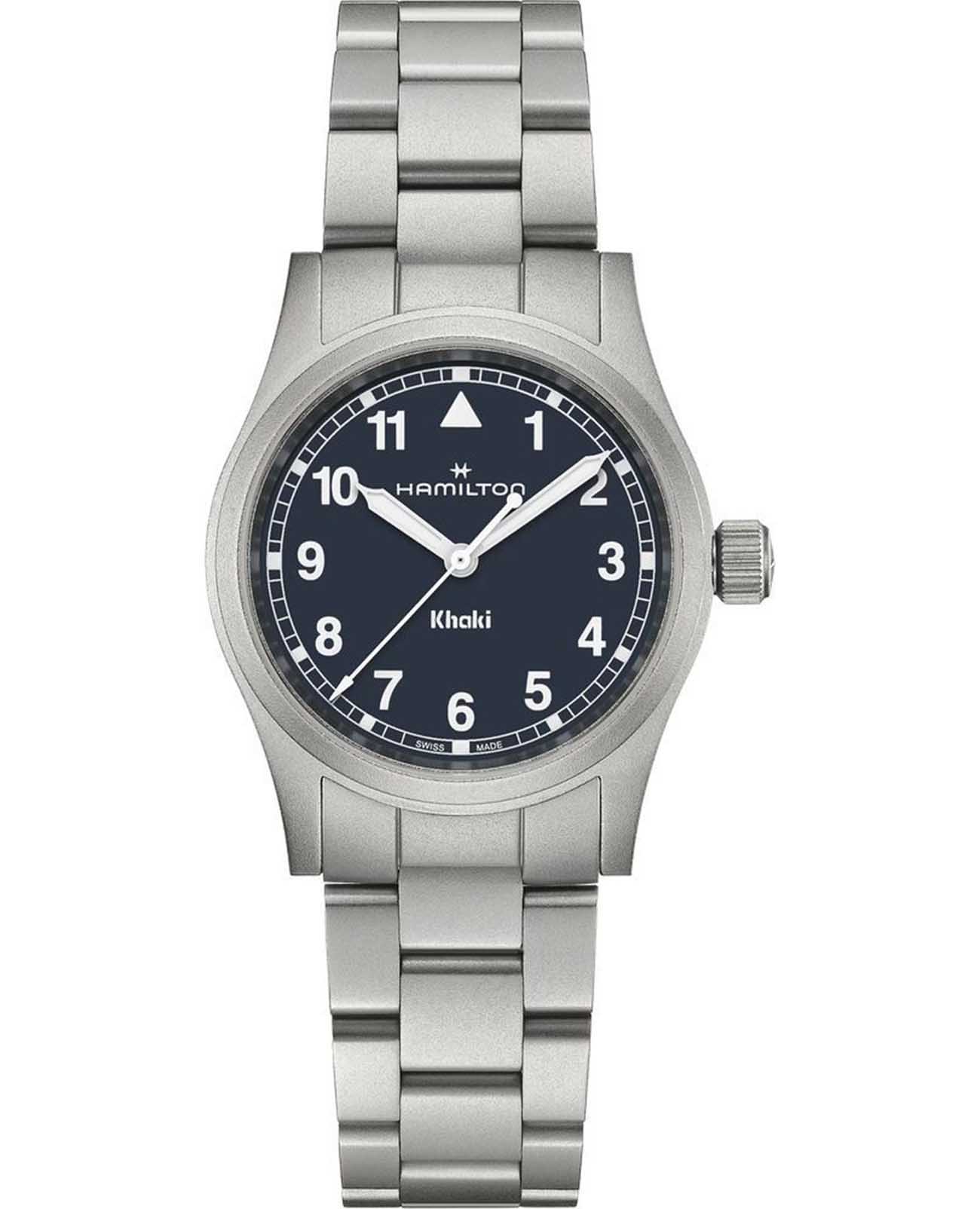 Hamilton Hamilton Khaki Field Quartz 38mm H69401140  H69401140 кварцевые мужские часы синий циферблат, браслет нержавеющая сталь — вид спереди