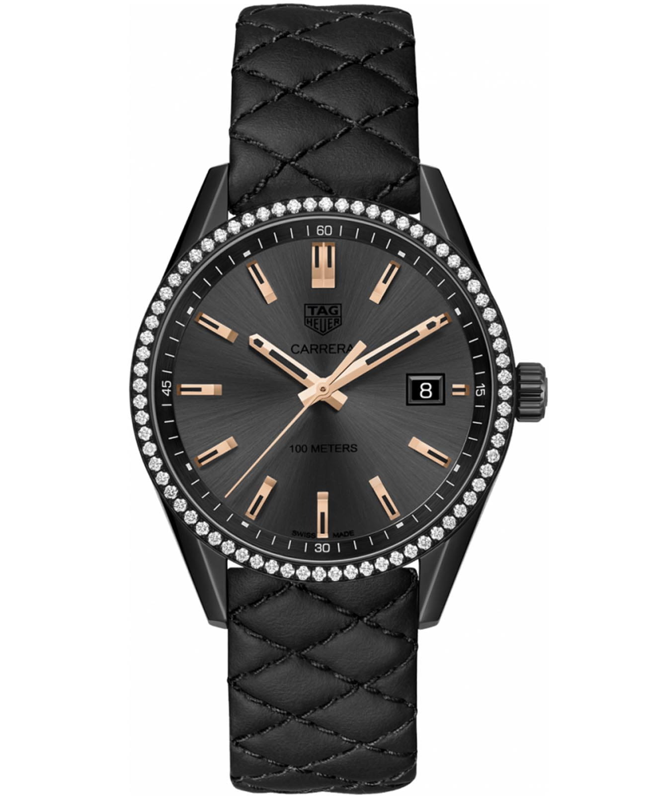 TAG Heuer TAG Heuer Carrera WAR1115.FC6392  WAR1115.FC6392 кварцевые женские часы черный циферблат, браслет кожаный — вид спереди