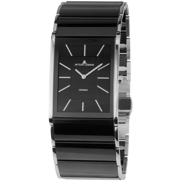 Jacques Lemans Jacques Lemans 1-1940A  1-1940A кварцевые женские часы черный циферблат, браслет сталь + керамические вставки — вид спереди