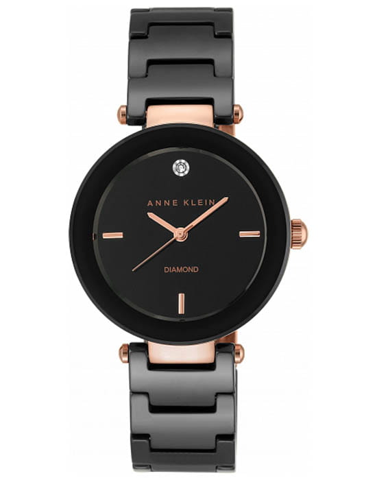 Anne Klein Anne Klein Diamond  1018RGBK  1018RGBK кварцевые женские часы черный циферблат, браслет керамика — вид спереди
