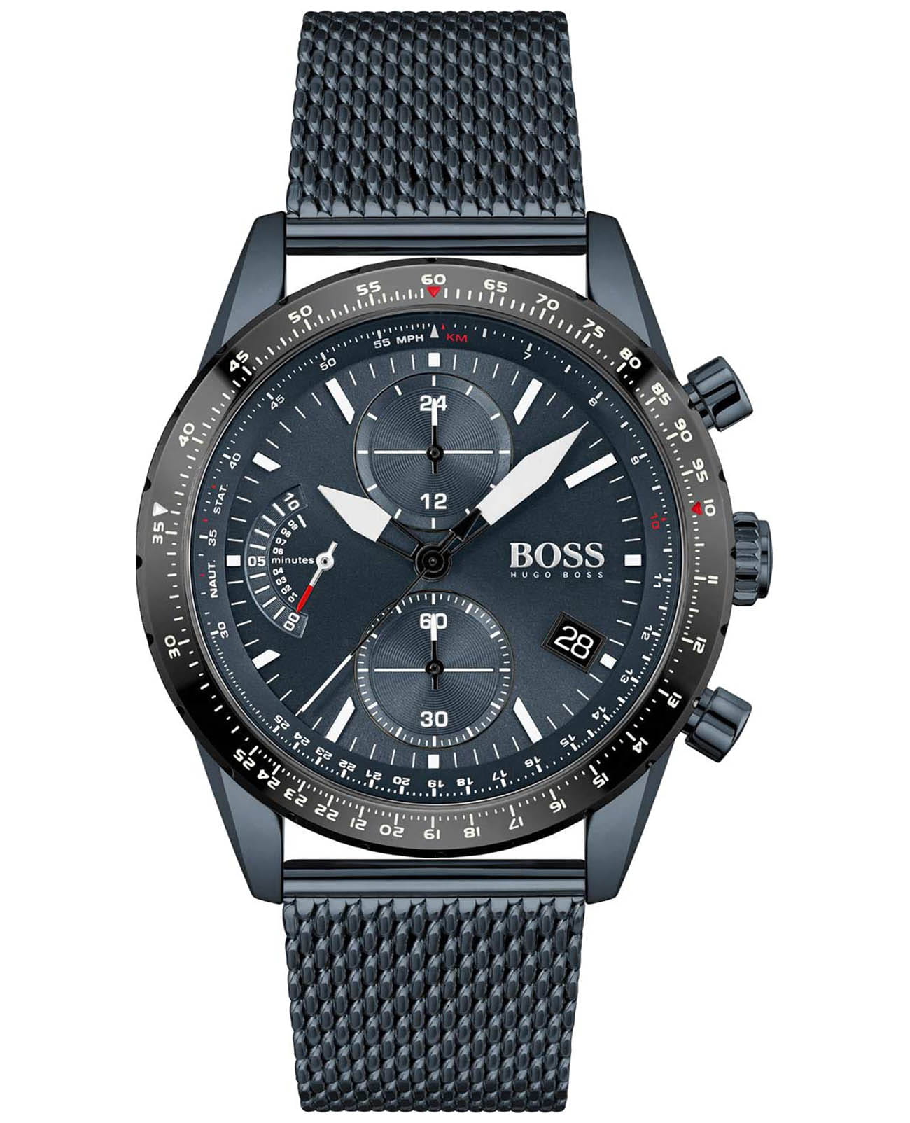 Hugo Boss Associate HB 1513887  HB1513887 кварцевые мужские часы синий циферблат, браслет сталь с ip покрытием — вид спереди