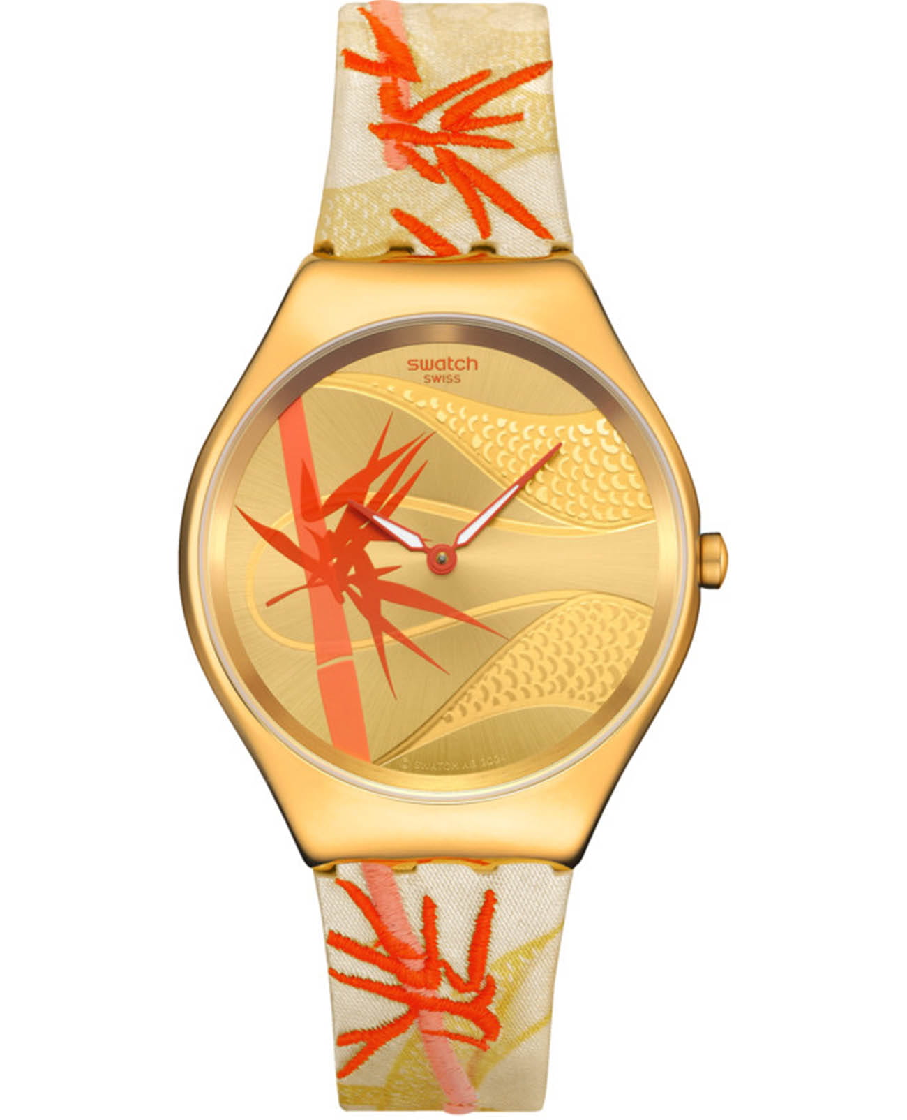 Swatch Swatch Skin Irony SYXZ105  SYXZ105 кварцевые мужские часы золотой циферблат, браслет силикон — вид спереди