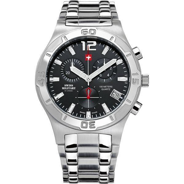 Swiss Military by Chrono Swiss Military by Chrono SM34015.01  SM34015.01 кварцевые мужские часы черный циферблат, браслет нержавеющая сталь — вид спереди