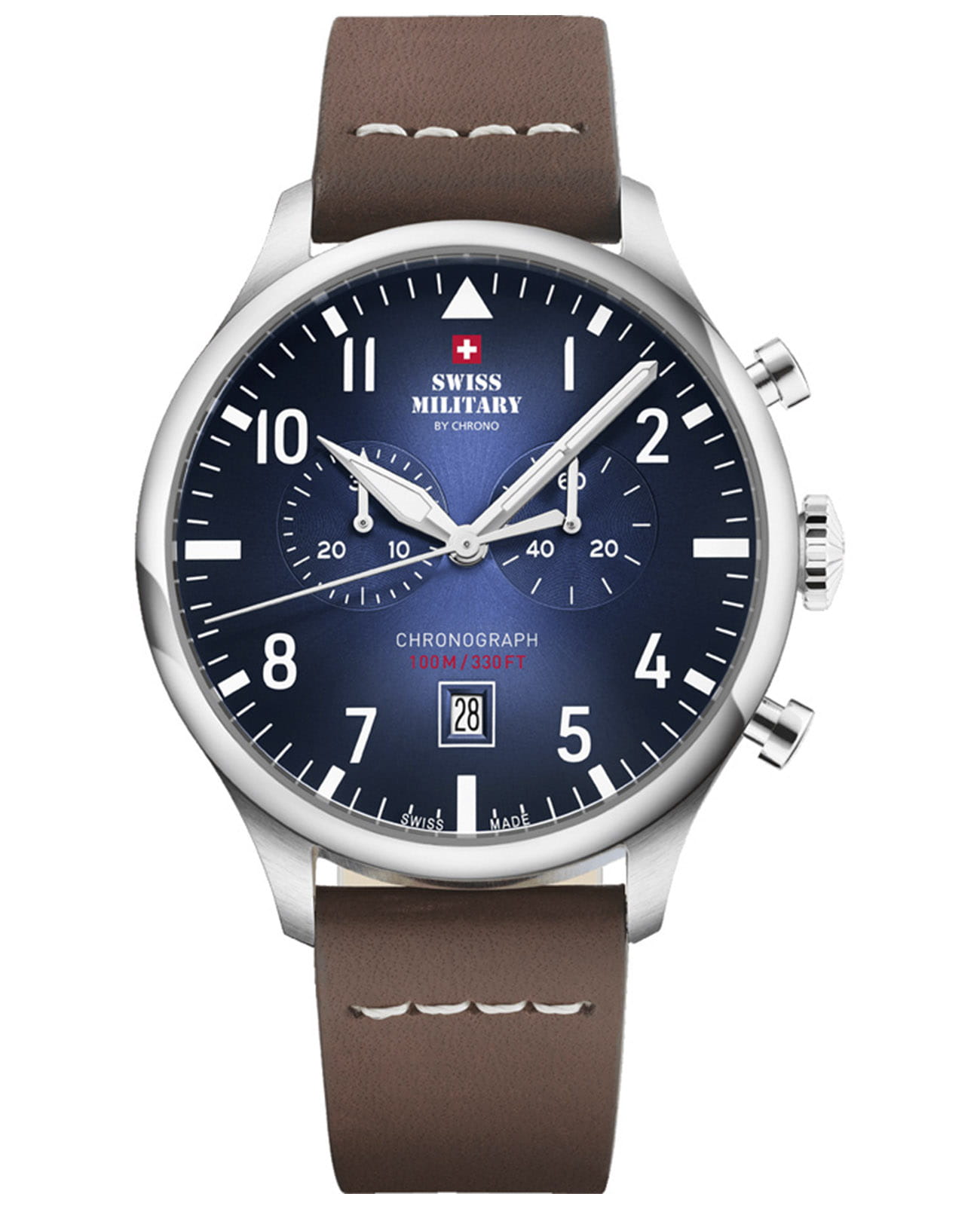 Swiss Military by Chrono Swiss Military by Chrono Vintage Chronograph SM34098.07  SM34098.07 кварцевые мужские часы синий циферблат, браслет кожаный — вид спереди