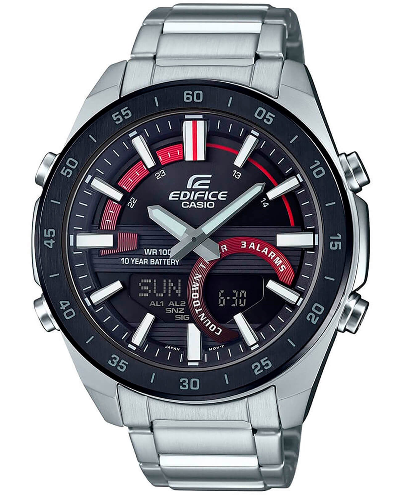 Casio Casio Edifice ERA-120DB-1A ERA ERA-120DB-1A кварцевые мужские часы черный циферблат, браслет нержавеющая сталь — вид спереди