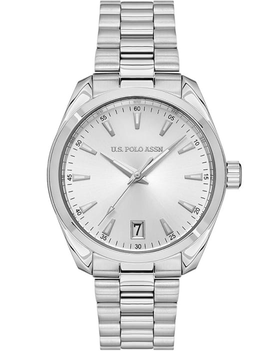 U.S. Polo Assn. U.S. Polo Assn.USPA1095-03  USPA1095-03 кварцевые мужские часы серебристый циферблат, браслет нержавеющая сталь — вид спереди