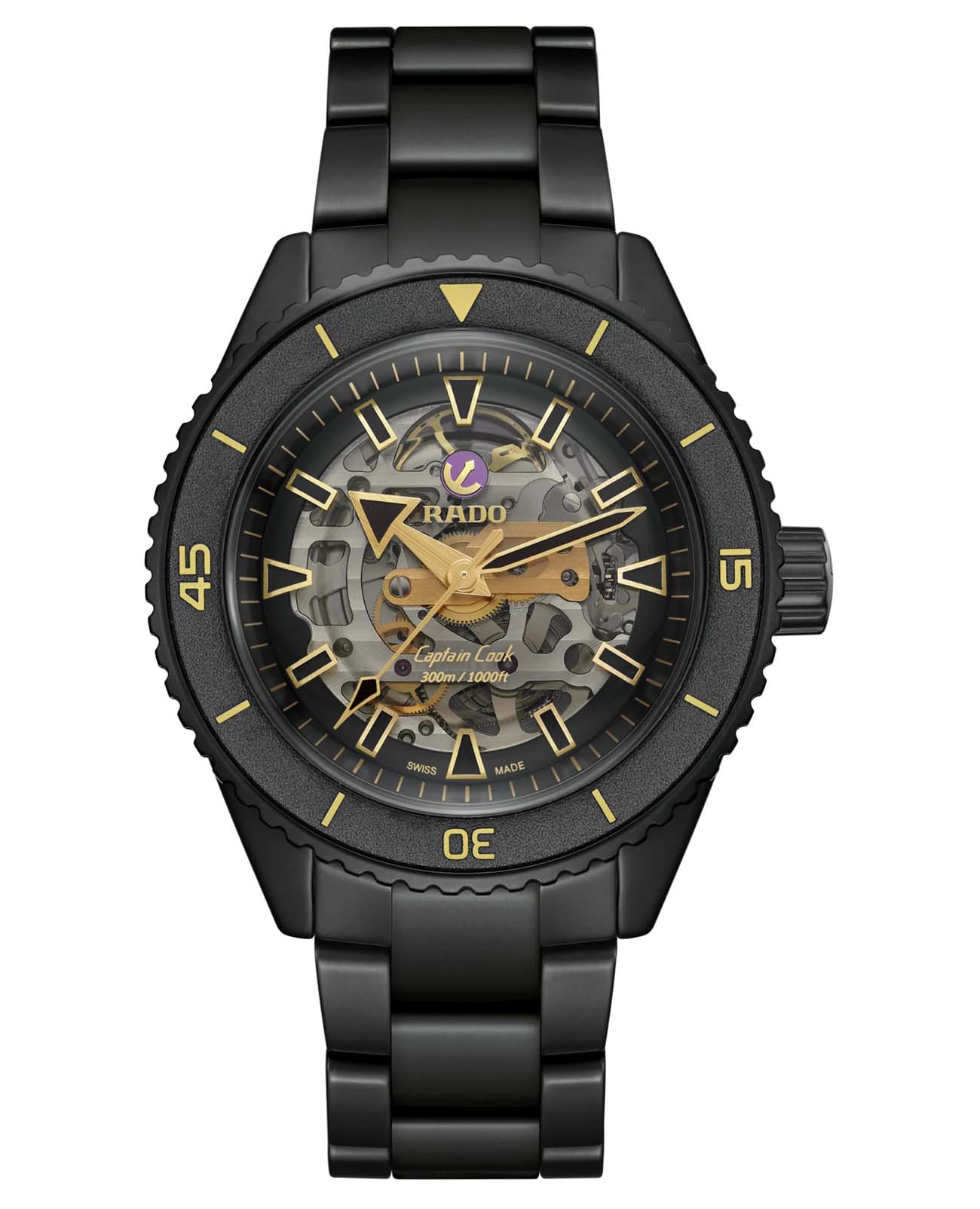 Rado Rado Captain Cook High-Tech Ceramic R32147162 Automatic R32147162 механические мужские часы зеленый циферблат, браслет высокотехнологичная керамика + титан — вид спереди