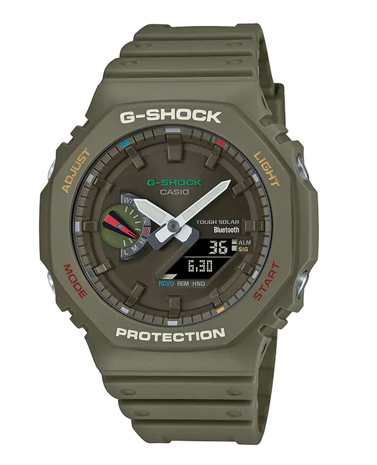Casio Casio G-Shock GA-B2100FC-3ADR (GA-B2100FC-3A) GA GA-B2100FC-3A электронные мужские часы зеленый циферблат, браслет полимер — вид спереди