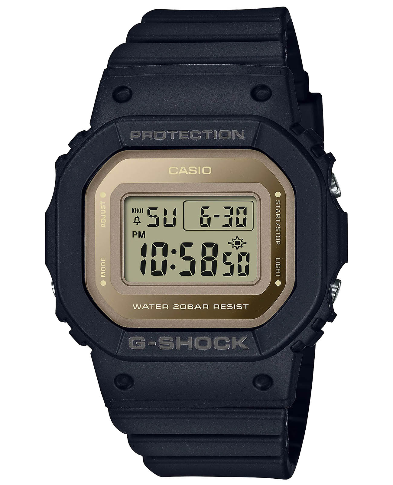 Casio Casio G-Shock GMD-S5600-1  GMD-S5600-1 электронные мужские часы золотой циферблат, браслет пластик — вид спереди