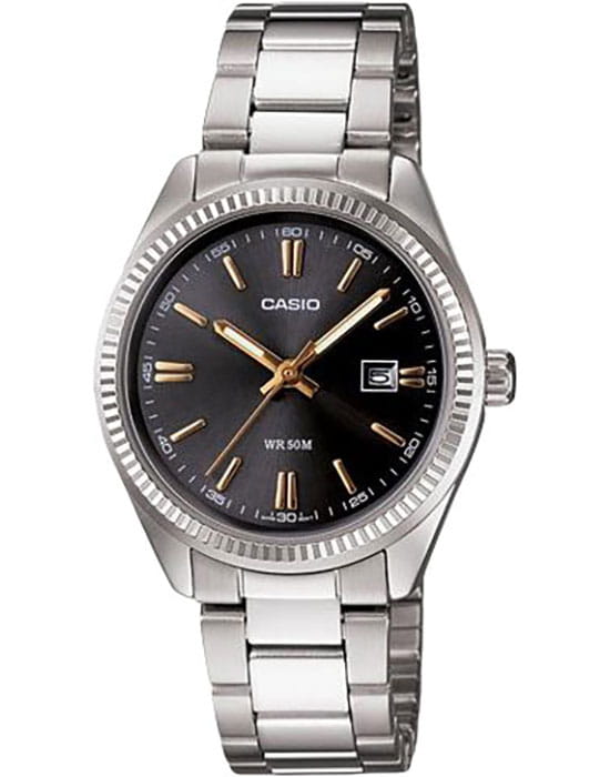 Casio Casio Collection LTP-1302D-1A2  LTP-1302D-1A2 кварцевые женские часы черный циферблат, браслет нержавеющая сталь — вид спереди