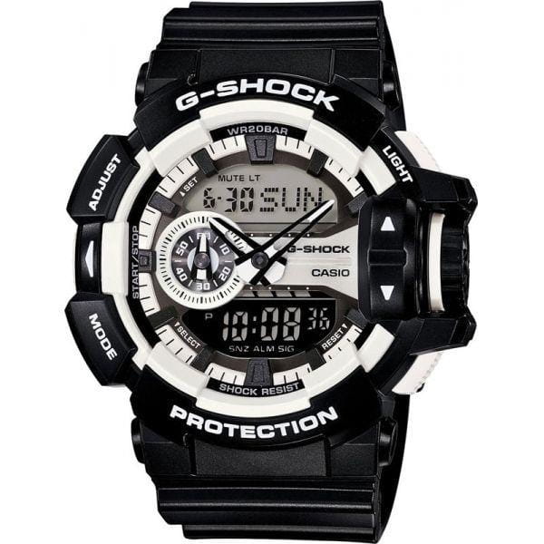 Casio Casio G-Shock GA-400-1A GA GA-400-1A электронные мужские часы черный циферблат, браслет пластик — вид спереди