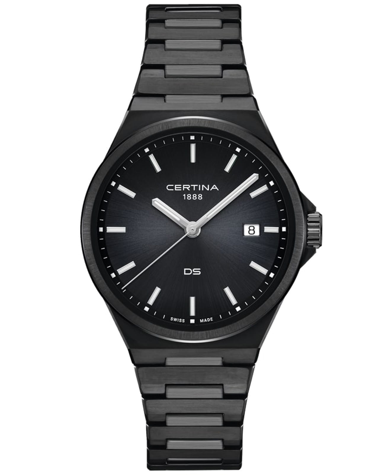 Certina Certina DS-7 Quartz C043.410.33.051.00  C0434103305100 кварцевые мужские часы черный циферблат, браслет нержавеющая сталь с pvd-покрытием — вид спереди