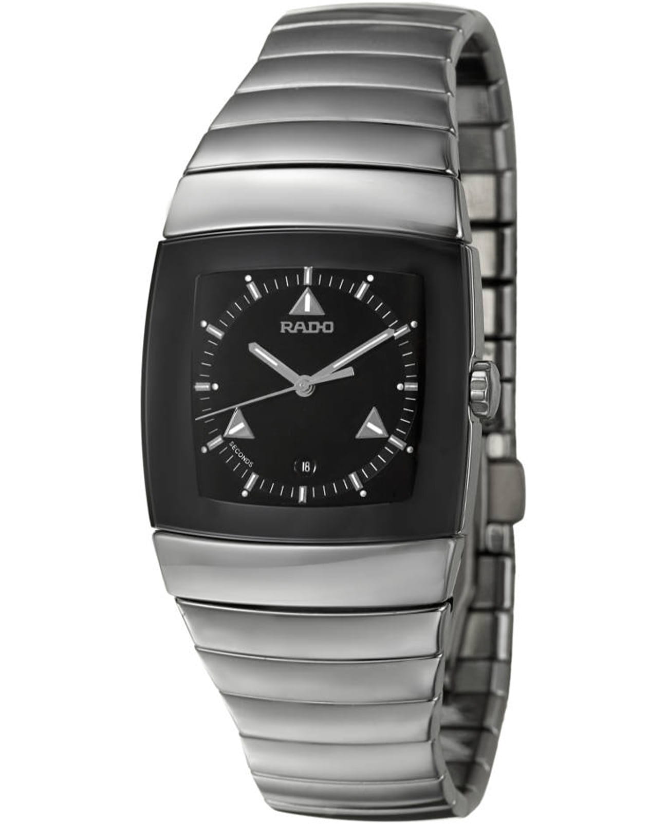 Rado Rado Sintra R13778152  R13778152 кварцевые мужские часы черный циферблат, браслет сталь + керамические вставки — вид спереди