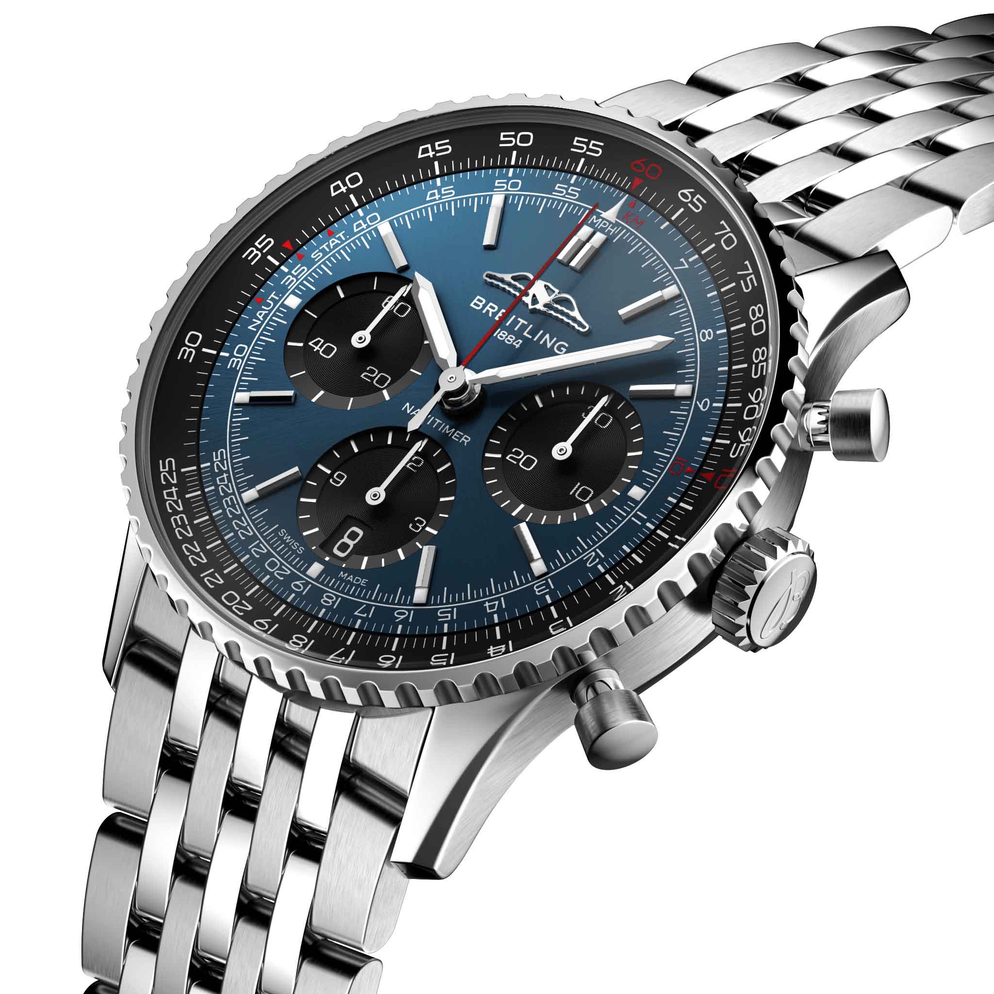 Breitling Breitling Navitimer B01 Chronograph 41 AB0139241C1A1 механические мужские часы часы крупный план синий циферблата