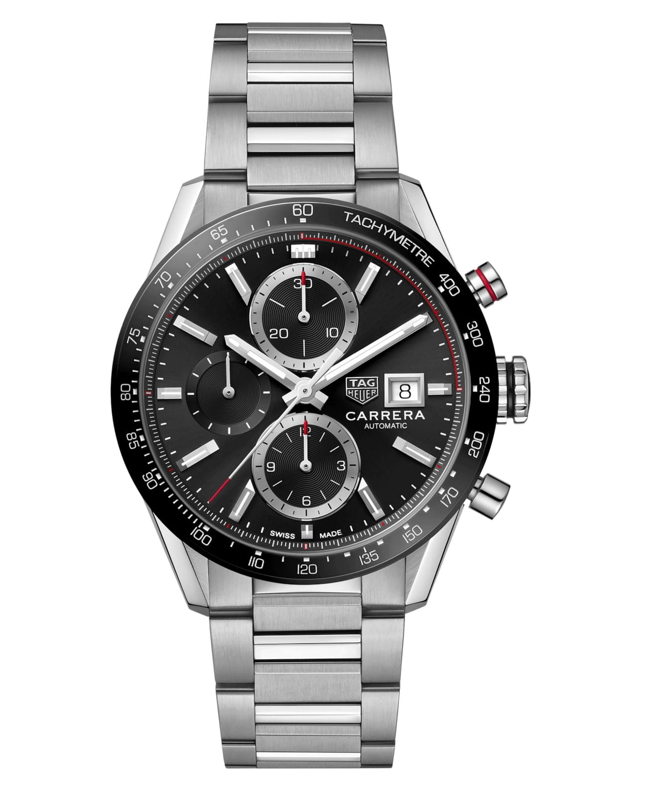 TAG Heuer TAG Heuer Carrera CBM2110.BA0651  CBM2110.BA0651 механические мужские часы черный циферблат, браслет нержавеющая сталь — вид спереди