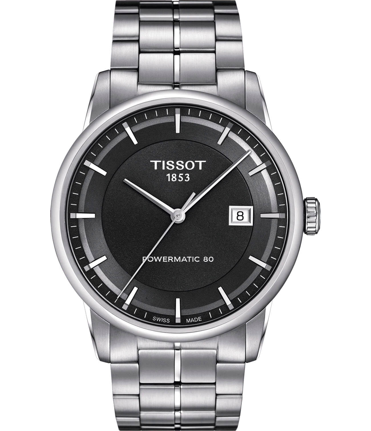 Tissot Tissot Luxury Powermatic 80 T086.407.11.061.00  T0864071106100 механические мужские часы серый циферблат, браслет нержавеющая сталь — вид спереди