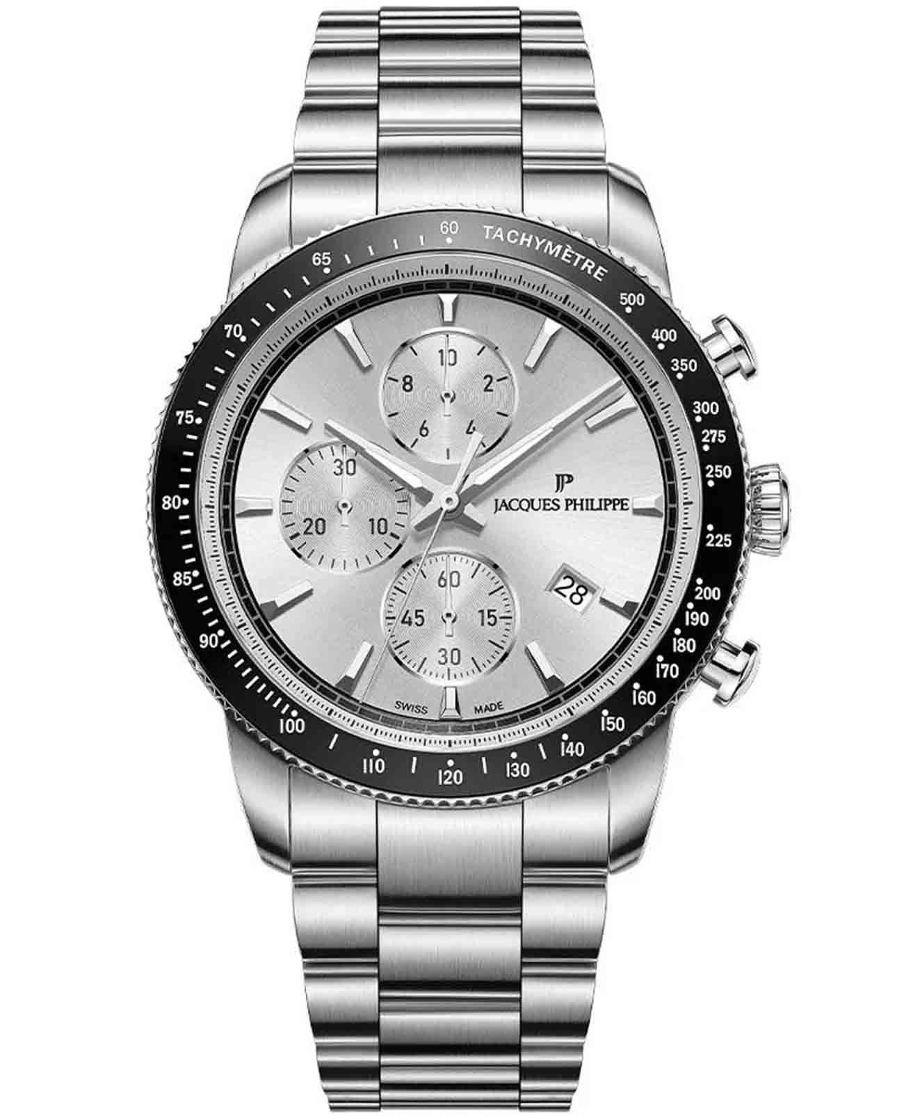 Jacques Philippe Jacques Philippe Tria JPQGC691326  JPQGC691326 кварцевые мужские часы серебристый циферблат, браслет нержавеющая сталь 316l — вид спереди