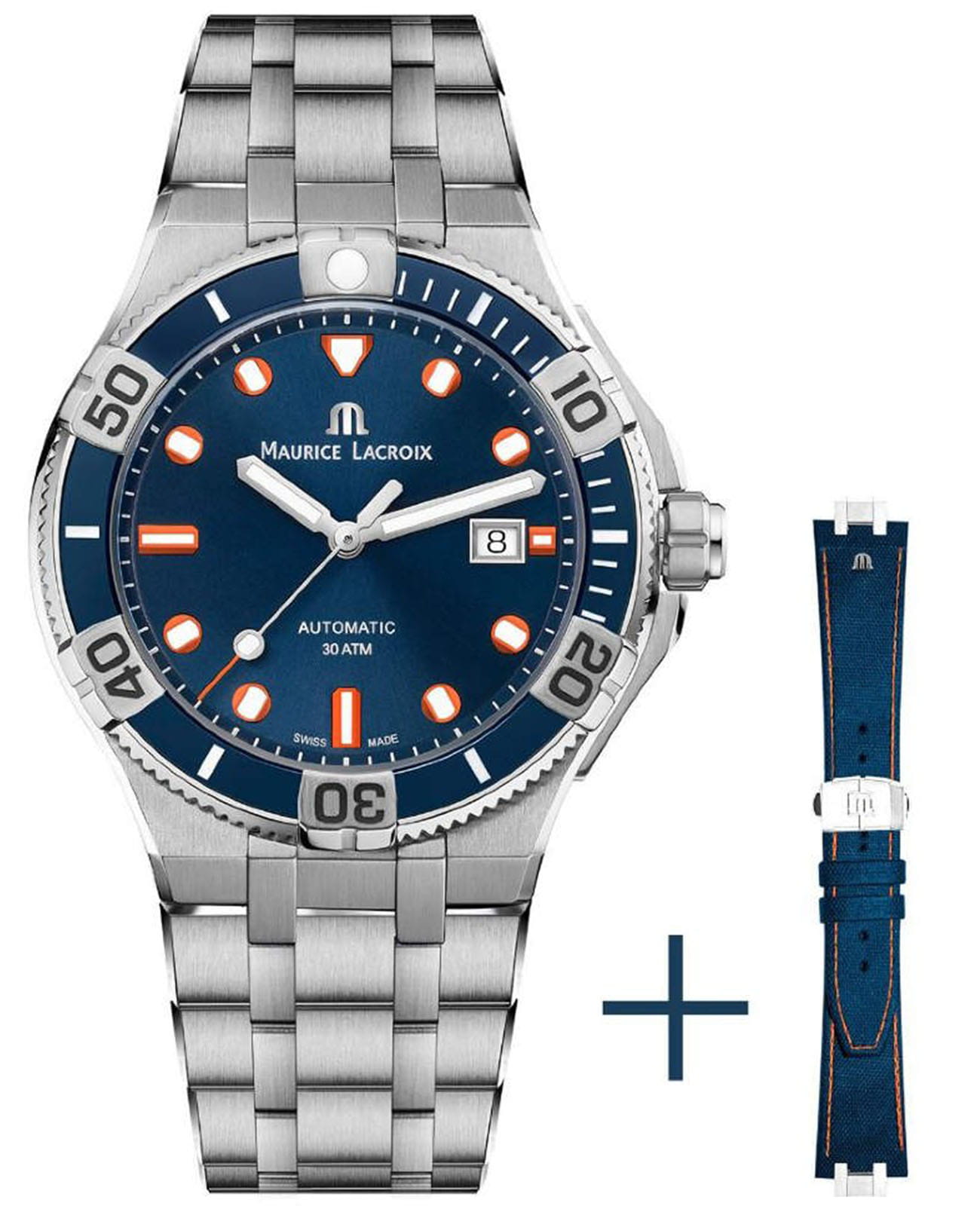 Maurice Lacroix Maurice Lacroix Aikon Venturer Limited Editon AI6058-SS002-431-1  AI6058-SS002-431-1 механические мужские часы синий циферблат, браслет нержавеющая сталь — вид спереди