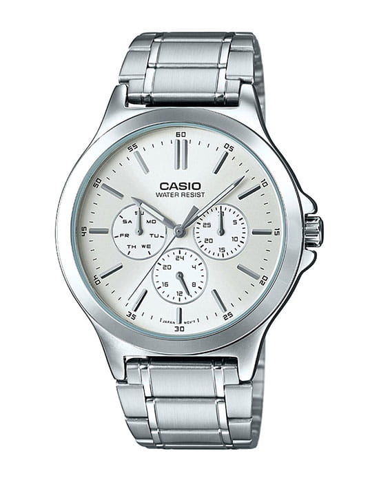 Casio Casio Collection MTP-V300D-7AUDF (MTP-V300D-7A)  MTP-V300D-7A кварцевые мужские часы серебристый циферблат, браслет нержавеющая сталь — вид спереди
