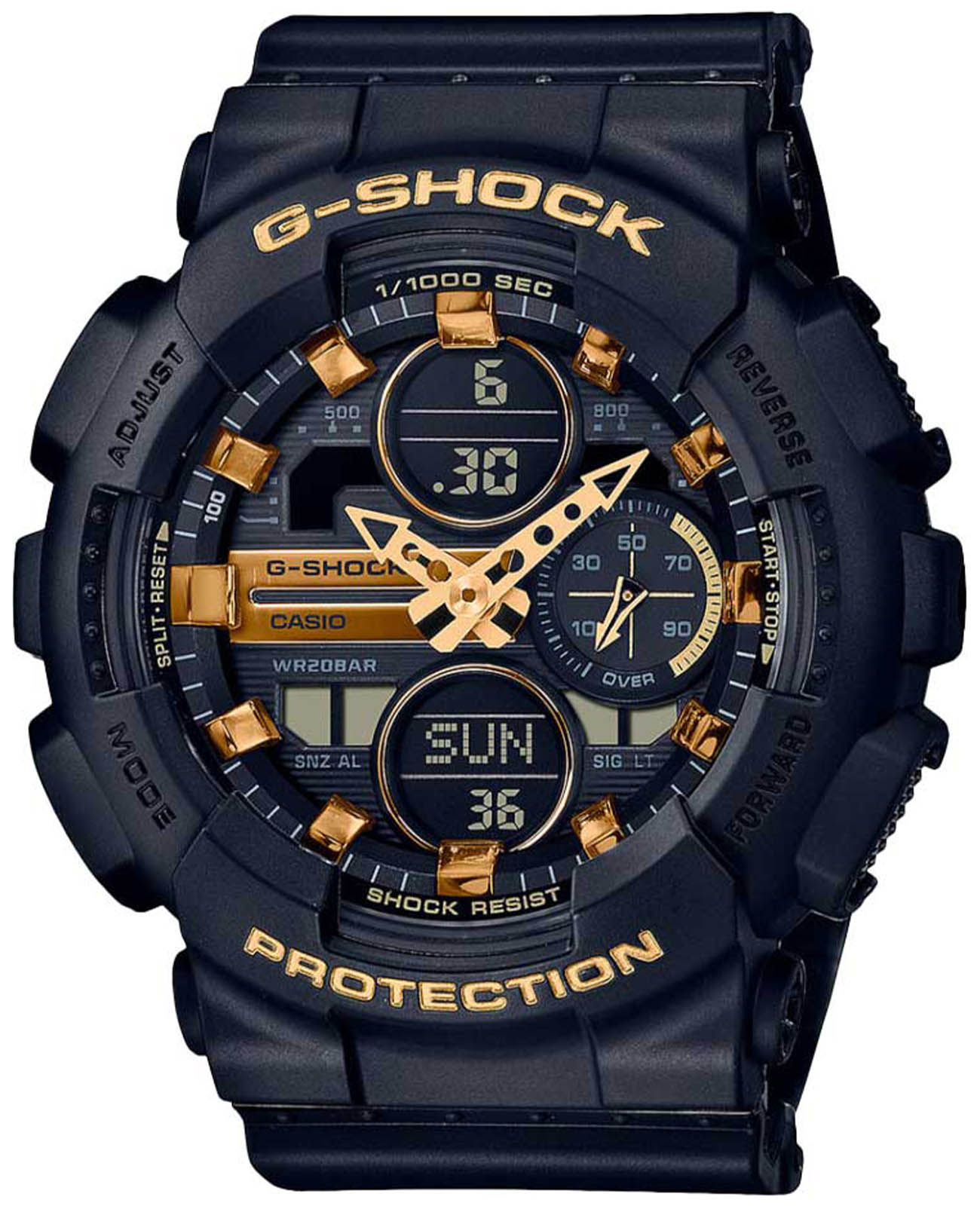 Casio Casio G-Shock GMA-S140M-1ADR (GMA-S140M-1A) лимитированной серии GMA-S140M-1A электронные женские часы черный циферблат, браслет пластик — вид спереди