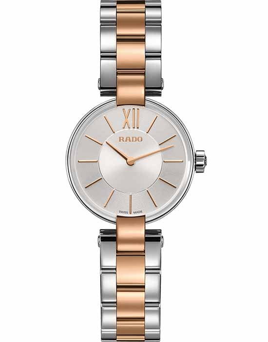 Rado Rado Coupole R22854023  R22854023 кварцевые женские часы серебристый циферблат, браслет сталь c pvd покрытием — вид спереди