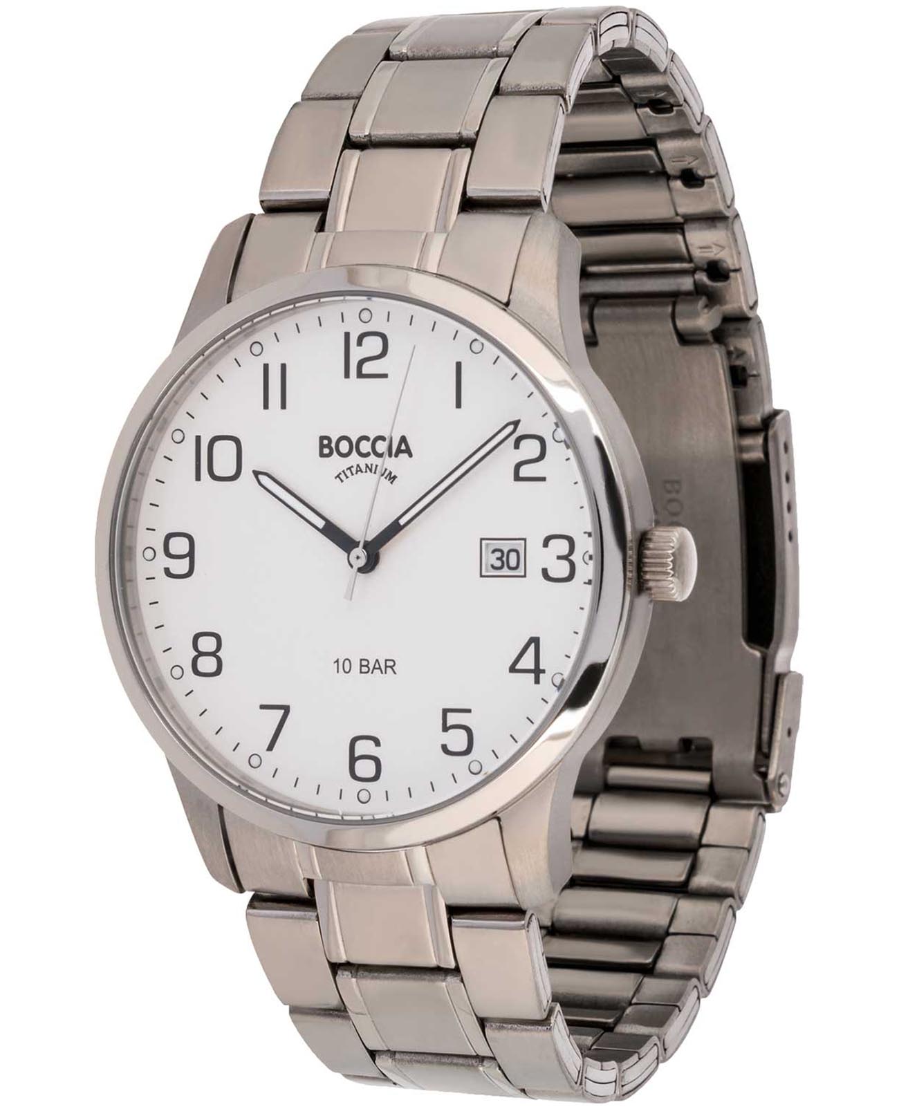Boccia Titanium Boccia Titanium 3621-03  3621-03 кварцевые мужские часы белый циферблат, браслет титановый — вид спереди