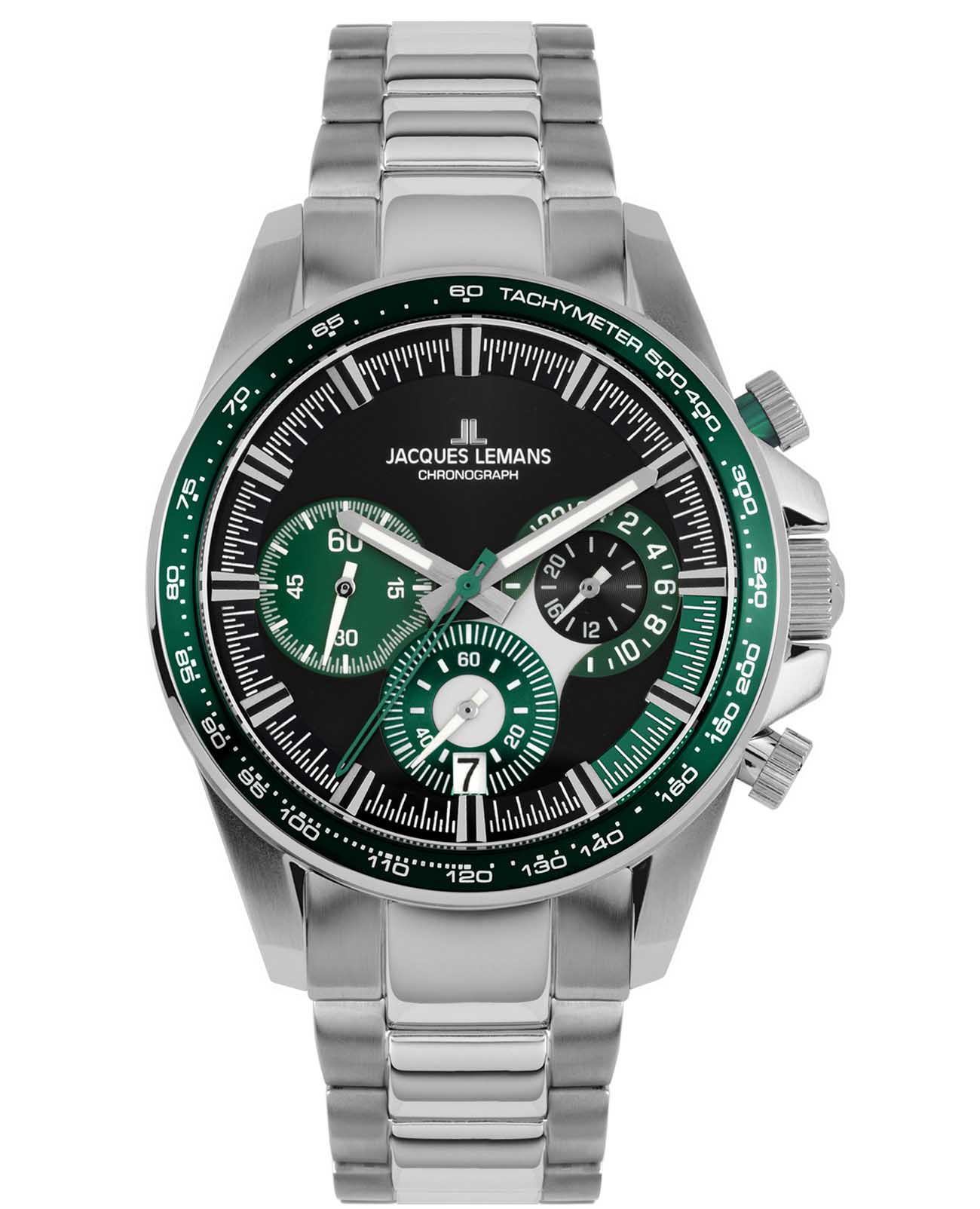 Jacques Lemans Jacques Lemans Sport 1-2127G  1-2127G кварцевые мужские часы черный циферблат, браслет нержавеющая сталь — вид спереди