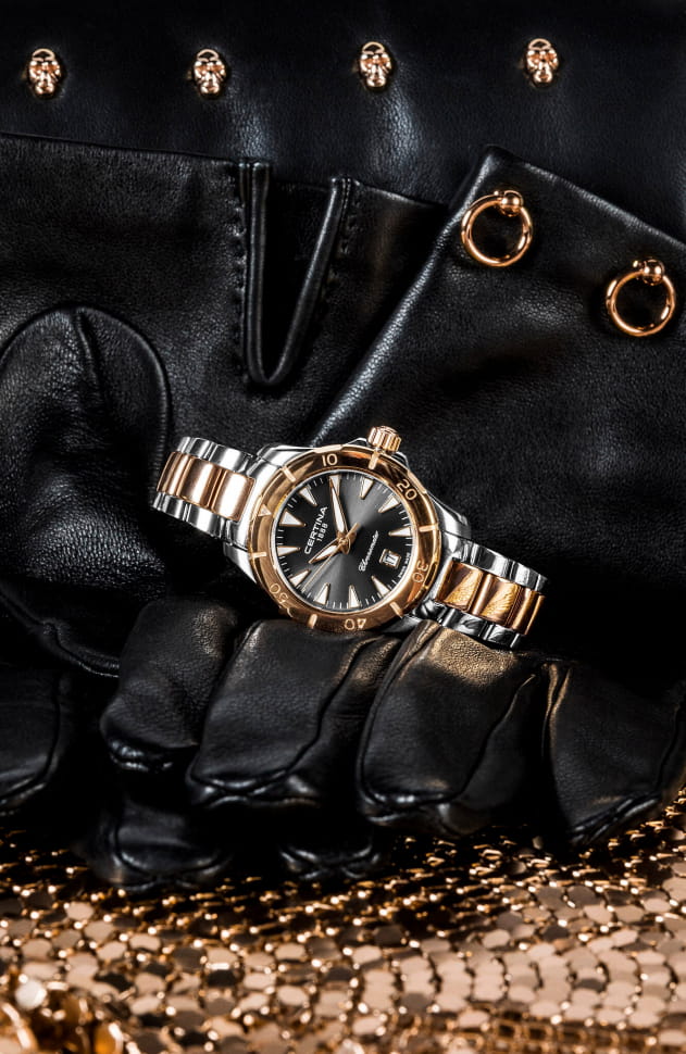 Certina Certina DS Action Lady C032.951.22.081.00,  швейцария женские часы на браслете сталь c pvd покрытием боковой вид