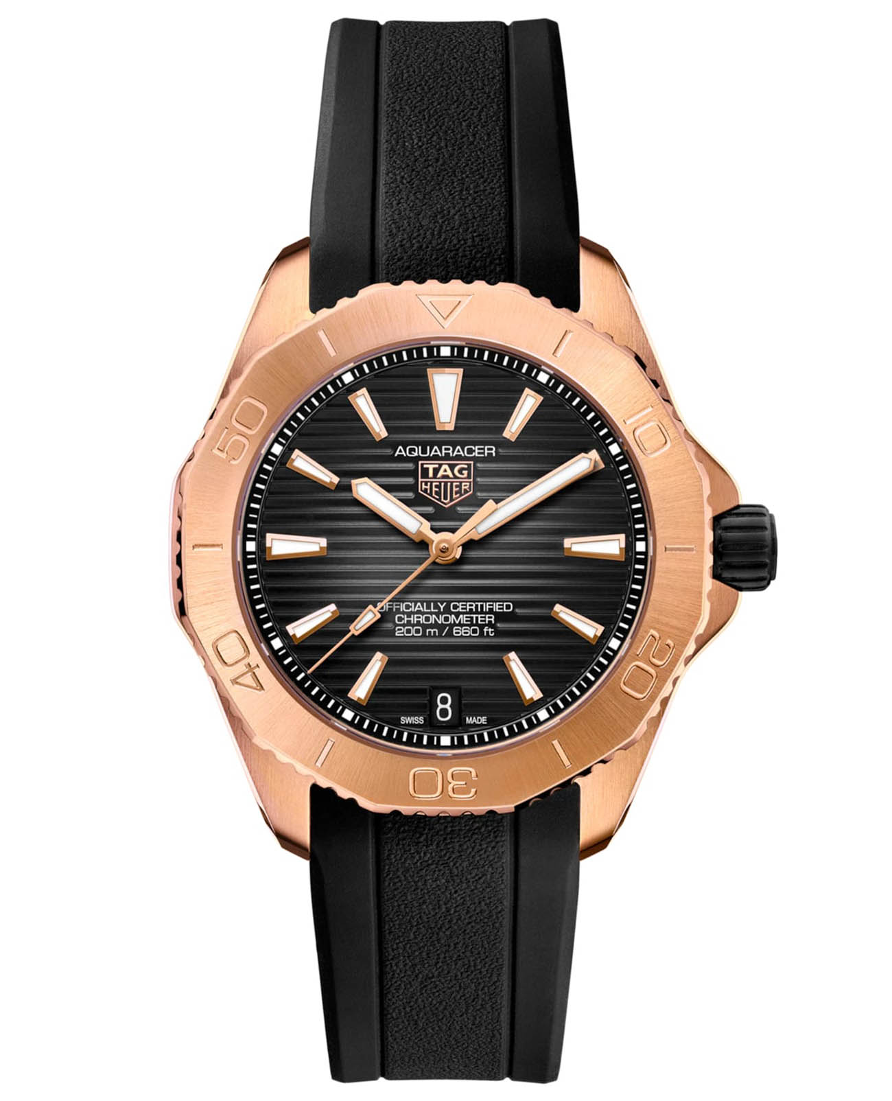 TAG Heuer TAG Heuer Aquaracer Professional 200 WBP5150.FT6199  WBP5150.FT6199 механические мужские часы черный циферблат, браслет каучук — вид спереди