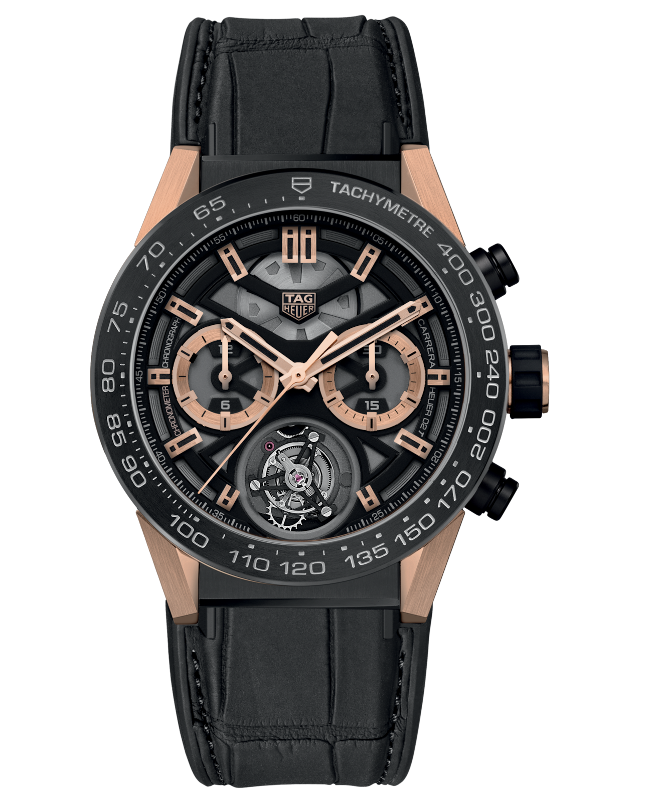 TAG Heuer TAG Heuer Carrera CAR5A5U.FC6377  CAR5A5U.FC6377 механические мужские часы черный циферблат, браслет каучук — вид спереди