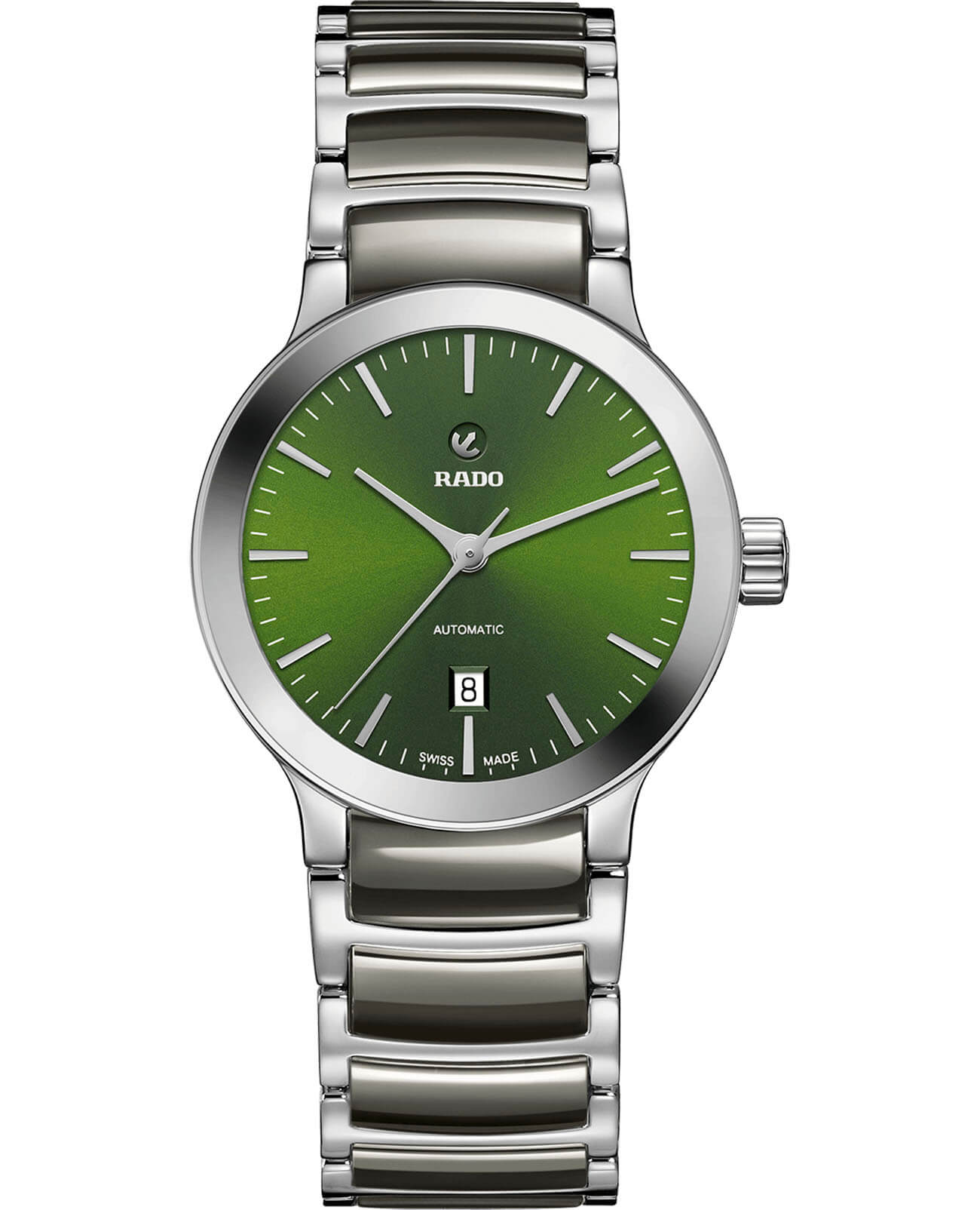 Rado Rado Centrix Automatic R30011312 Automatic R30011312 механические женские часы зеленый циферблат, браслет сталь + высокотехнологичная плазменная керамика — вид спереди
