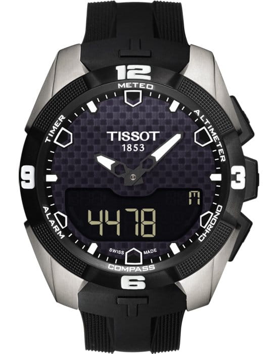 Tissot Tissot T-Touch Expert Solar T091.420.47.051.00 T Touch T0914204705100 кварцевые мужские часы черный циферблат, браслет 18-каратное желтое золото — вид спереди