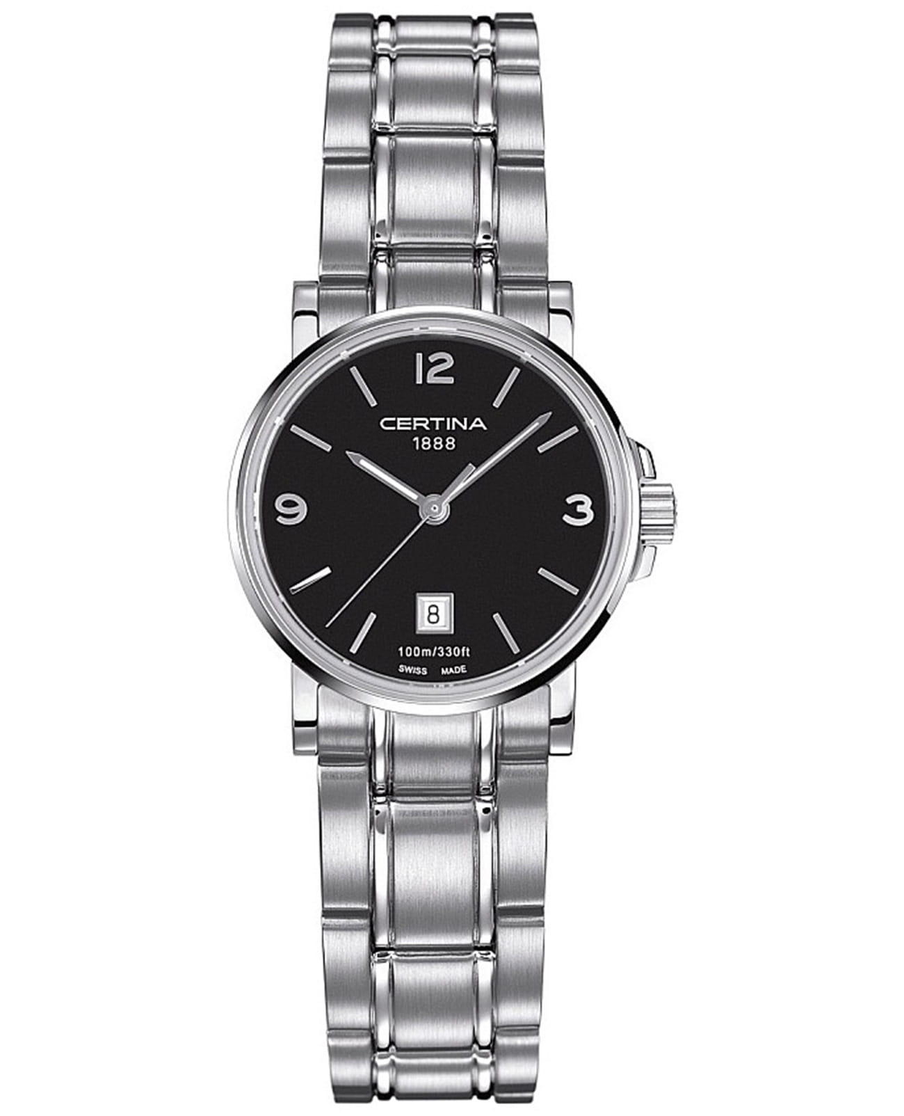 Certina Certina DS Caimano C017.210.11.057.00 DS Caimano C0172101105700 кварцевые женские часы черный циферблат, браслет нержавеющая сталь — вид спереди