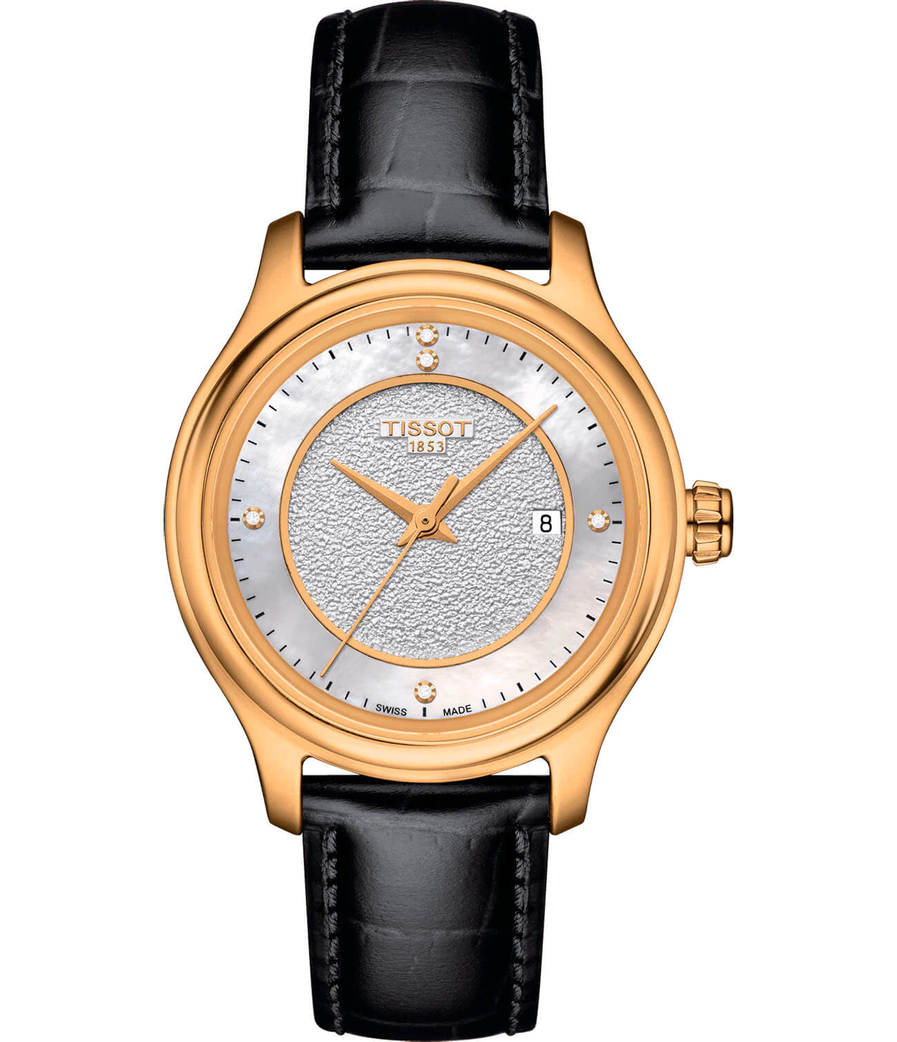 Tissot Tissot Fascination Lady 18K Gold T924.210.16.116.00  T9242101611600 кварцевые женские часы белый циферблат, браслет кожаный — вид спереди