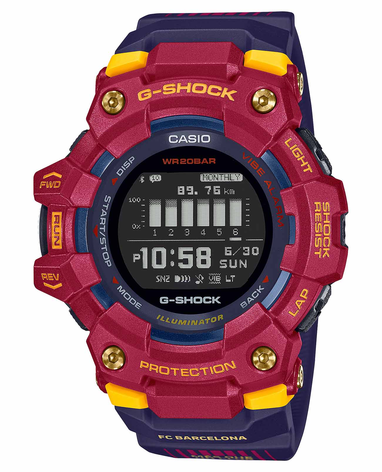 Casio Casio G-Shock GBD-100BAR-4DR (GBD-100BAR-4E) G-SQUAD GBD-100BAR-4E электронные мужские часы черный циферблат, браслет пластик — вид спереди