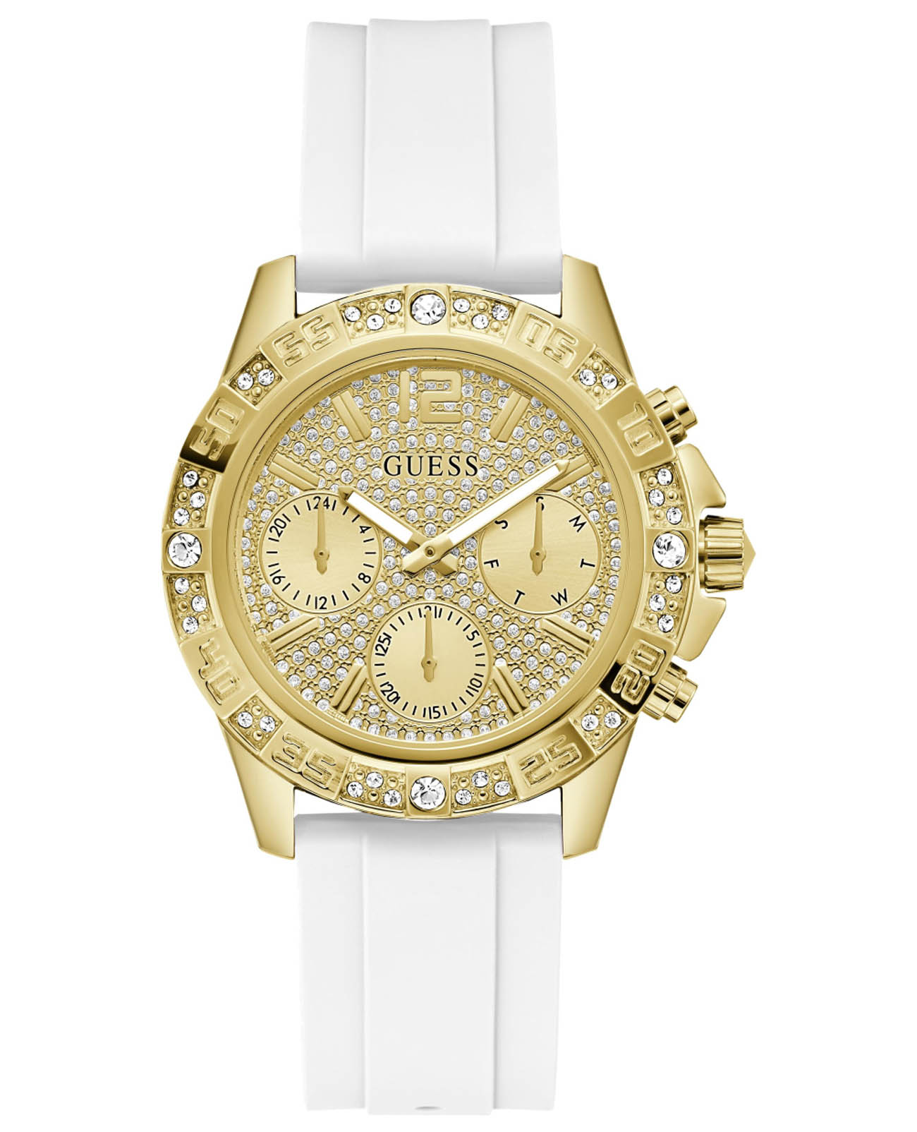 Guess Guess Sport Majesty GW0772L3  GW0772L3 кварцевые женские часы золотой циферблат, браслет силикон — вид спереди