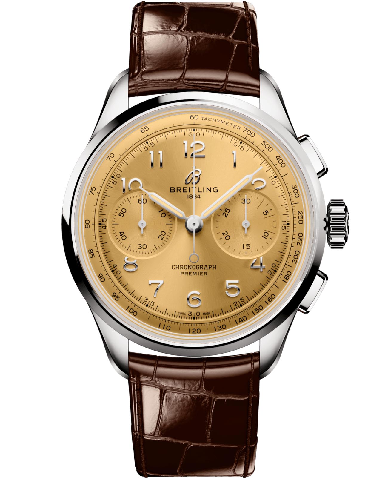 Breitling Breitling Premier B09 Chronograph 40 AB0930F51H1P1  AB0930F51H1P1 механические мужские часы золотой циферблат, браслет кожаный — вид спереди