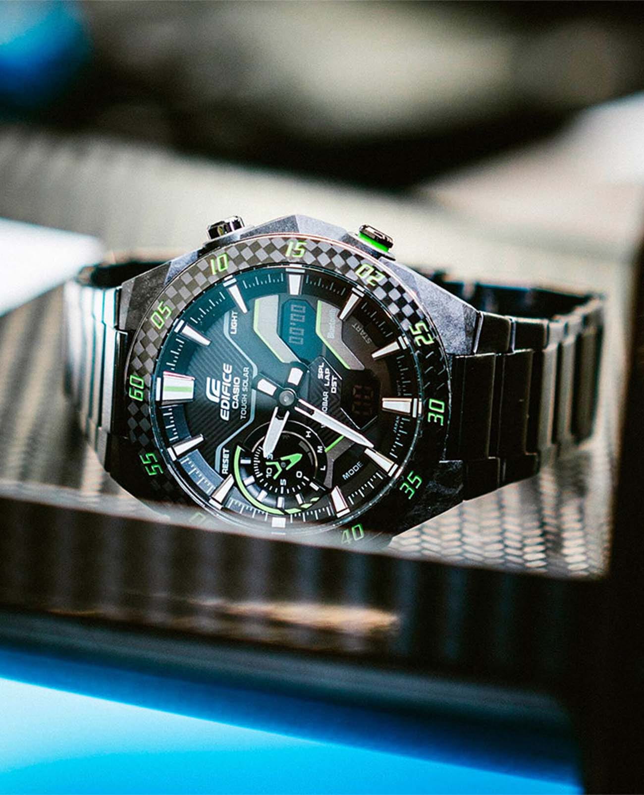 Casio Casio Edifice ECB-2200RC-1A3 кварцевые мужские часы часы крупный план черный циферблата