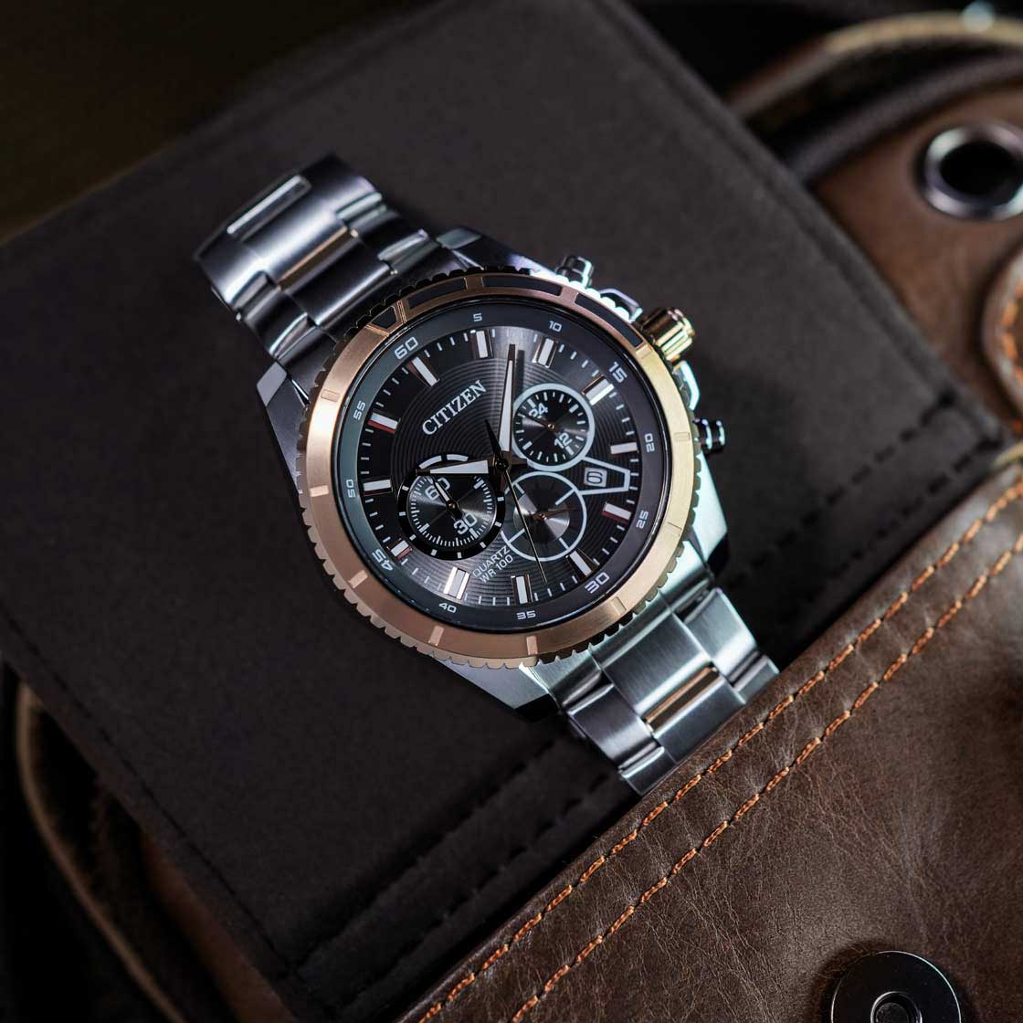 Citizen Citizen Chronograph AN8204-59H  — детали корпуса и нержавеющая сталь с ip-покрытием