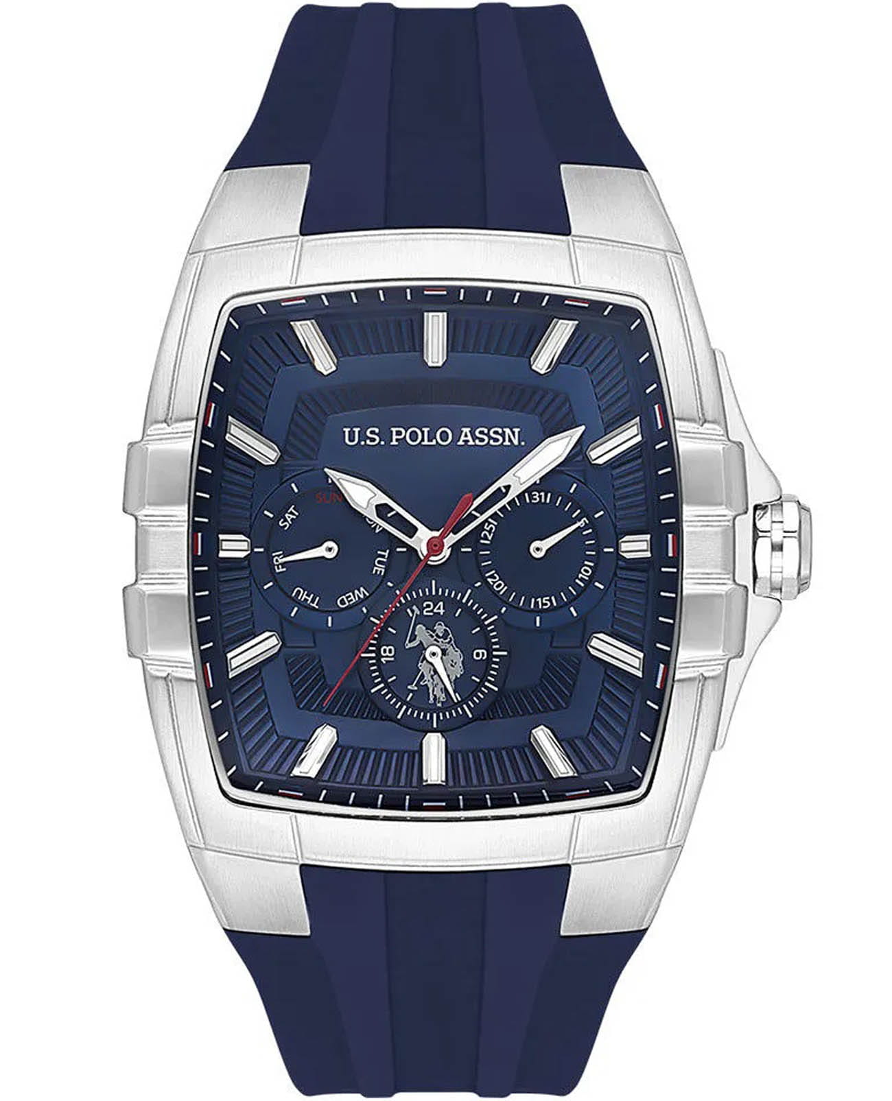 U.S. Polo Assn. U.S. Polo Assn. Crossing USPA1093-01  USPA1093-01 кварцевые мужские часы синий циферблат, браслет силикон — вид спереди