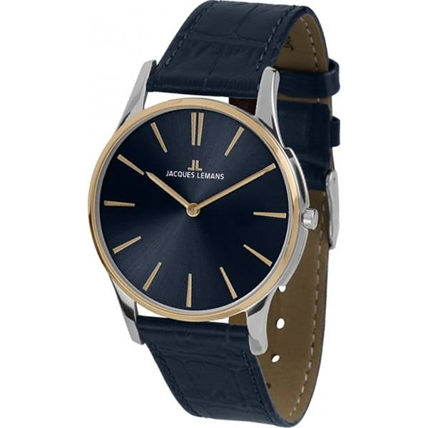 Jacques Lemans Jacques Lemans Classic 1-1938G  1-1938G кварцевые женские часы синий циферблат, браслет кожаный — вид спереди