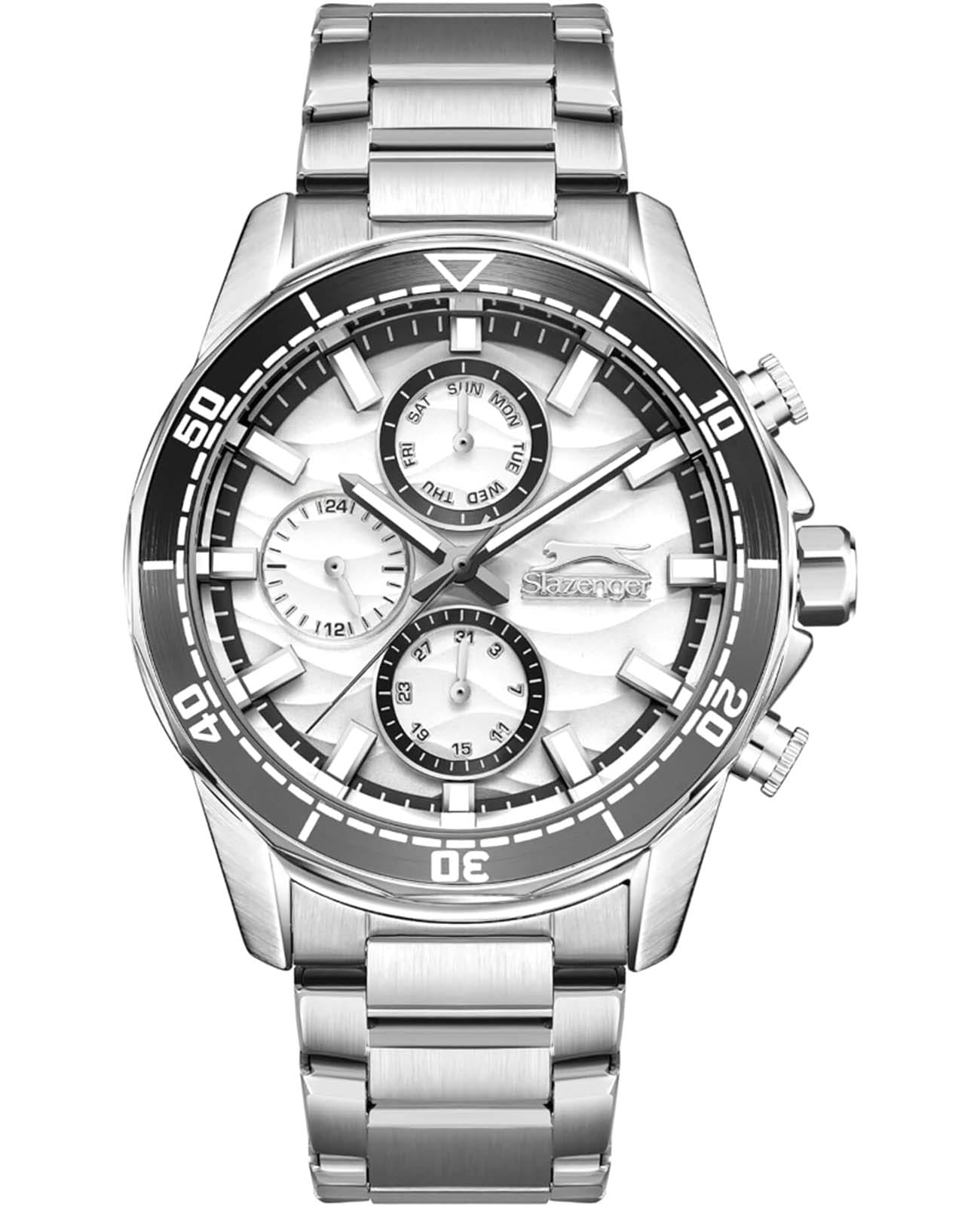 Slazenger Slazenger SL.09.2396.2.07  SL.09.2396.2.07 кварцевые мужские часы белый циферблат, браслет суперметалл — вид спереди