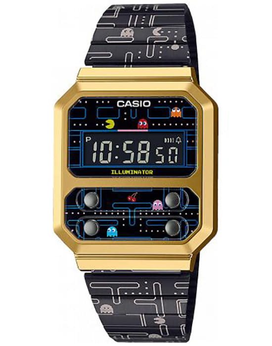 Casio Casio Vintage Pac Man Limited Edition A100WEPC-1B лимитированной серии A100WEPC-1BER электронные мужские часы  циферблат, браслет нержавеющая сталь — вид спереди