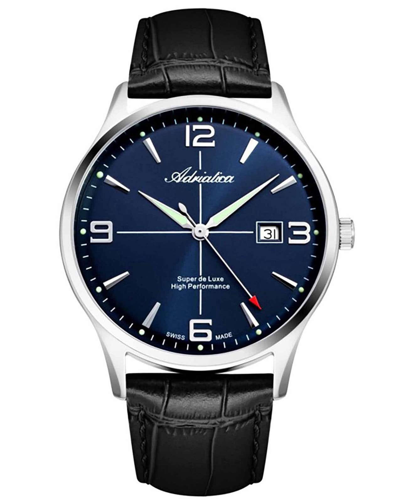 Adriatica Adriatica Vintage A8331.5255Q  A8331.5255Q кварцевые мужские часы синий циферблат, браслет кожаный — вид спереди