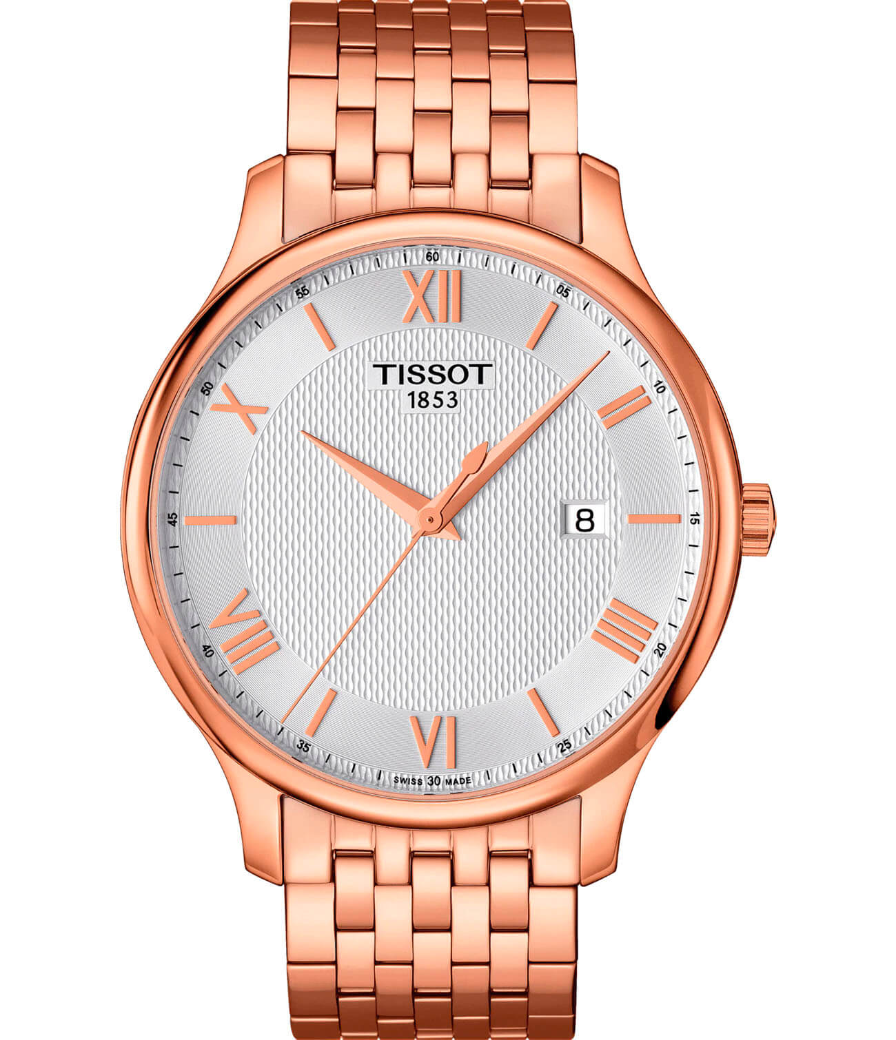 Tissot Tissot Tradition T063.610.33.038.00 Tradition T0636103303800 кварцевые мужские часы серебристый циферблат, браслет сталь c pvd покрытием — вид спереди