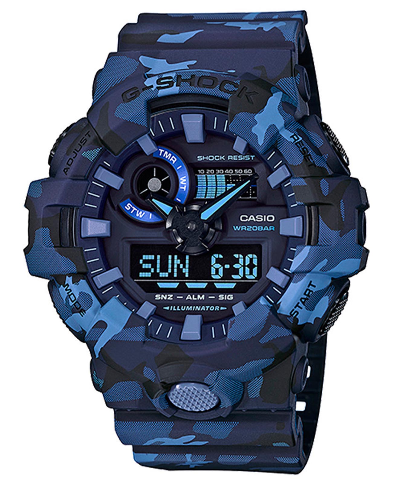 Casio Casio G-Shock GA-700CM-2A GA-700 GA-700CM-2A электронные мужские часы синий циферблат, браслет полимер — вид спереди