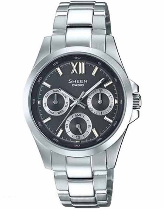 Casio Casio Sheen SHE-3512D-1A  SHE-3512D-1A кварцевые женские часы черный циферблат, браслет  — вид спереди