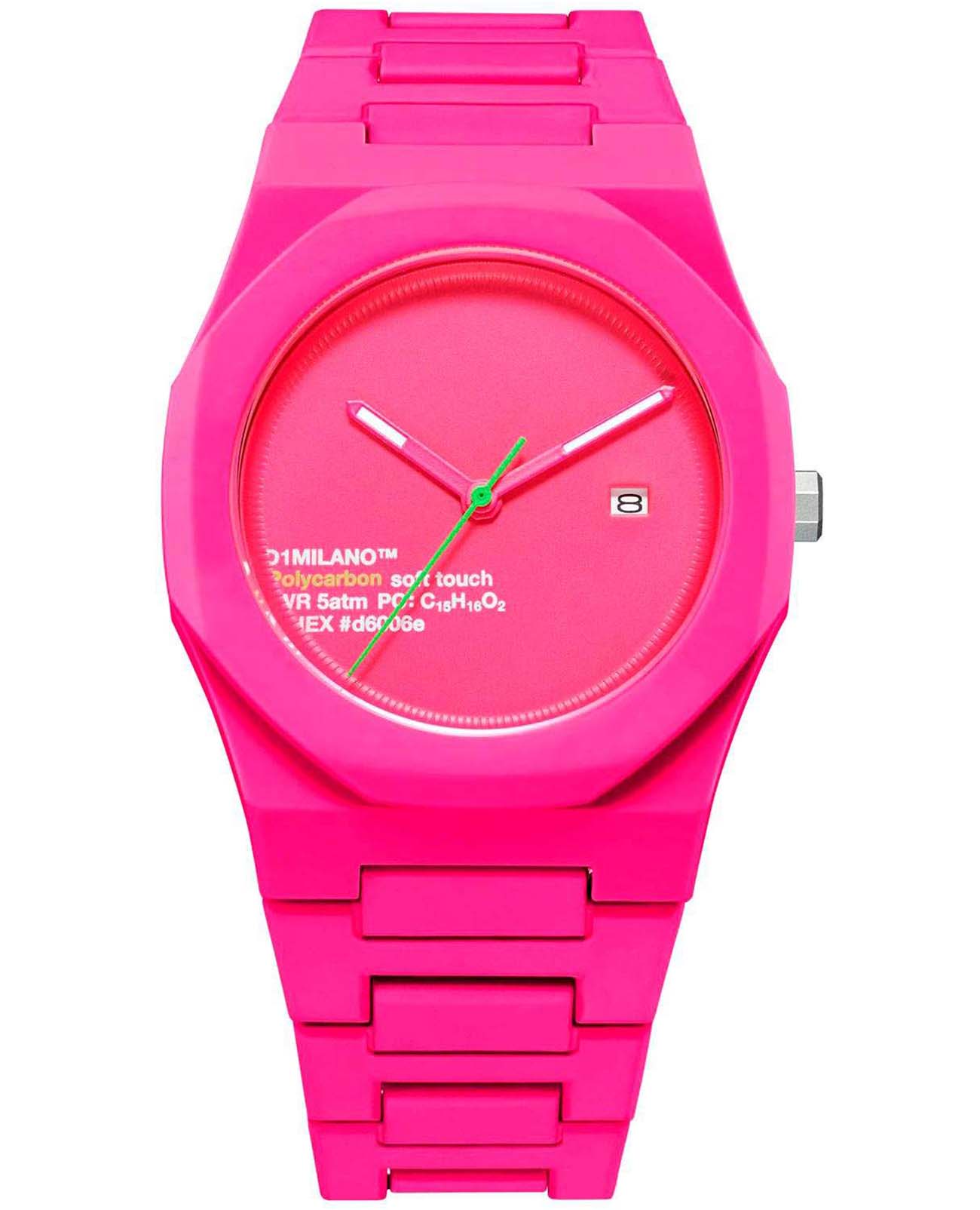 D1 Milano D1 Milano Polycarbon PCBJ32  PCBJ32 кварцевые мужские часы розовый циферблат, браслет пластик — вид спереди
