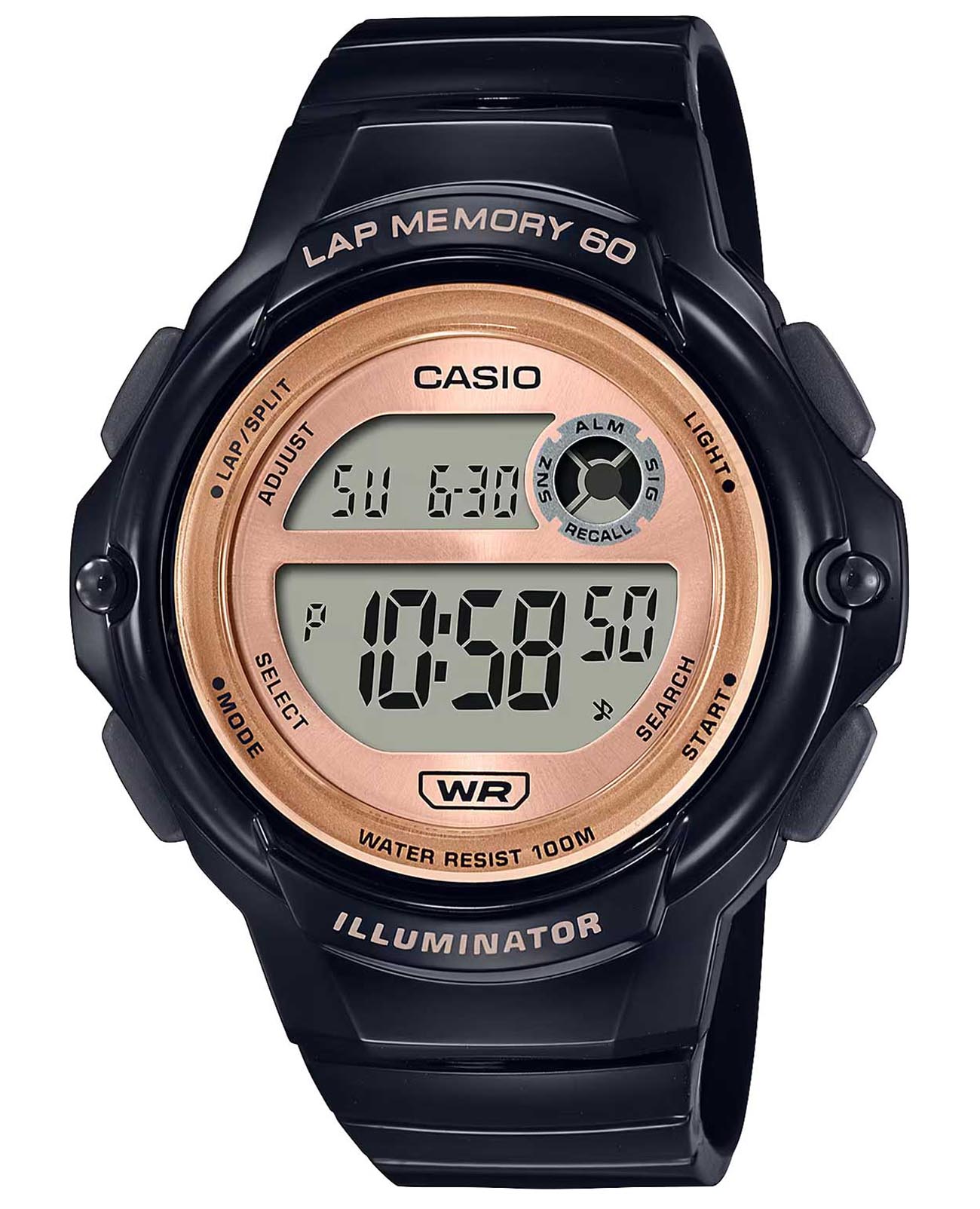 Casio Casio Collection LWS-1200H-1AVDF (LWS-1200H-1A)  LWS-1200H-1A кварцевые мужские часы золотой циферблат, браслет полимер — вид спереди